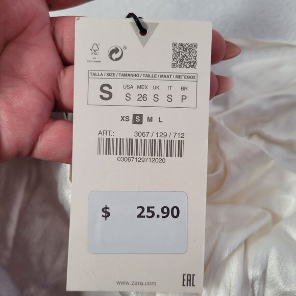 Zara Women's Cream Satin Triangle Bralette Crop Top Size Small - Picture 4 of 8